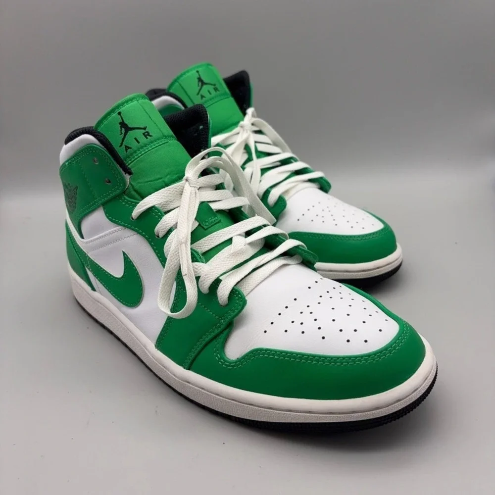 Nike Air Jordan Shoes Mens Size 10 Lucky Green White 1 Mid Colorblock DQ8426-301